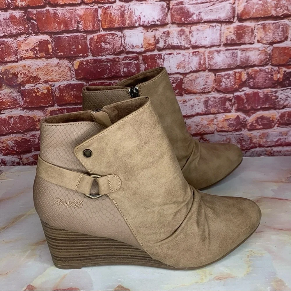 Blowfish Malibu Tan Wedge Stacked Heel Slouchy Ankle Booties